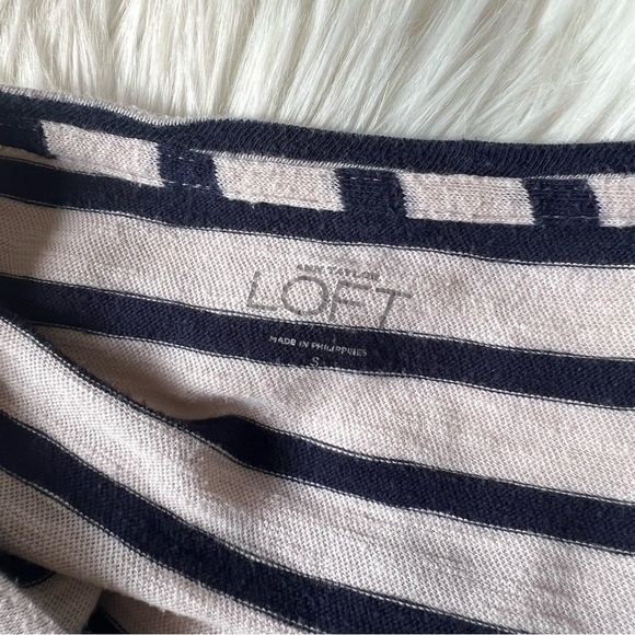 Loft Striped Long Sleeve Navy and Cream Top Size Small - Picture 5 of 6